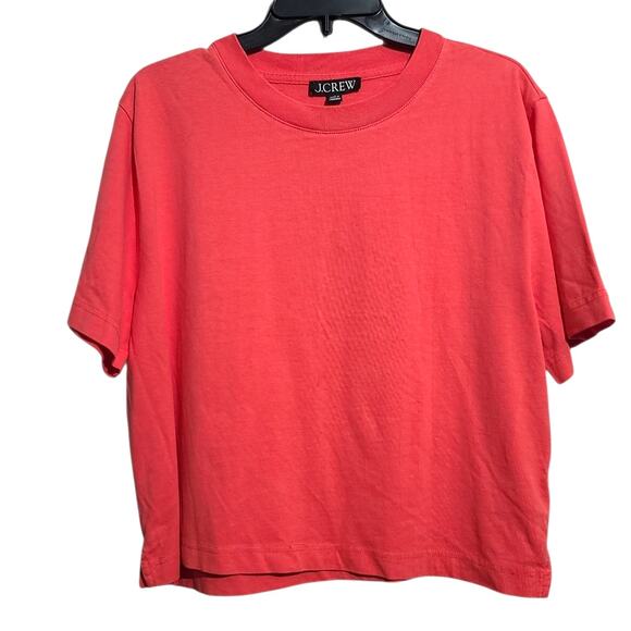 J. Crew Coral Red Relaxed Premium-Weight Cropped T-Shirt Size Medium NWT - Picture 1 of 5